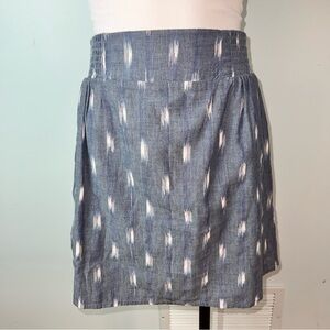 KAVU Blue Ikat Print Smocked Waist Pocket Skirt | 100% Cotton | Size Small